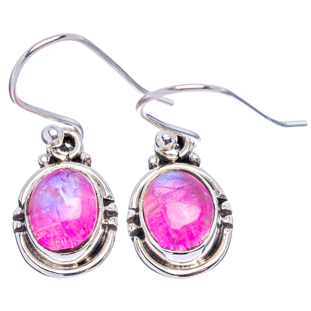 Pink Moonstone Earrings 1 1/8" (.925 Sterling Silver)