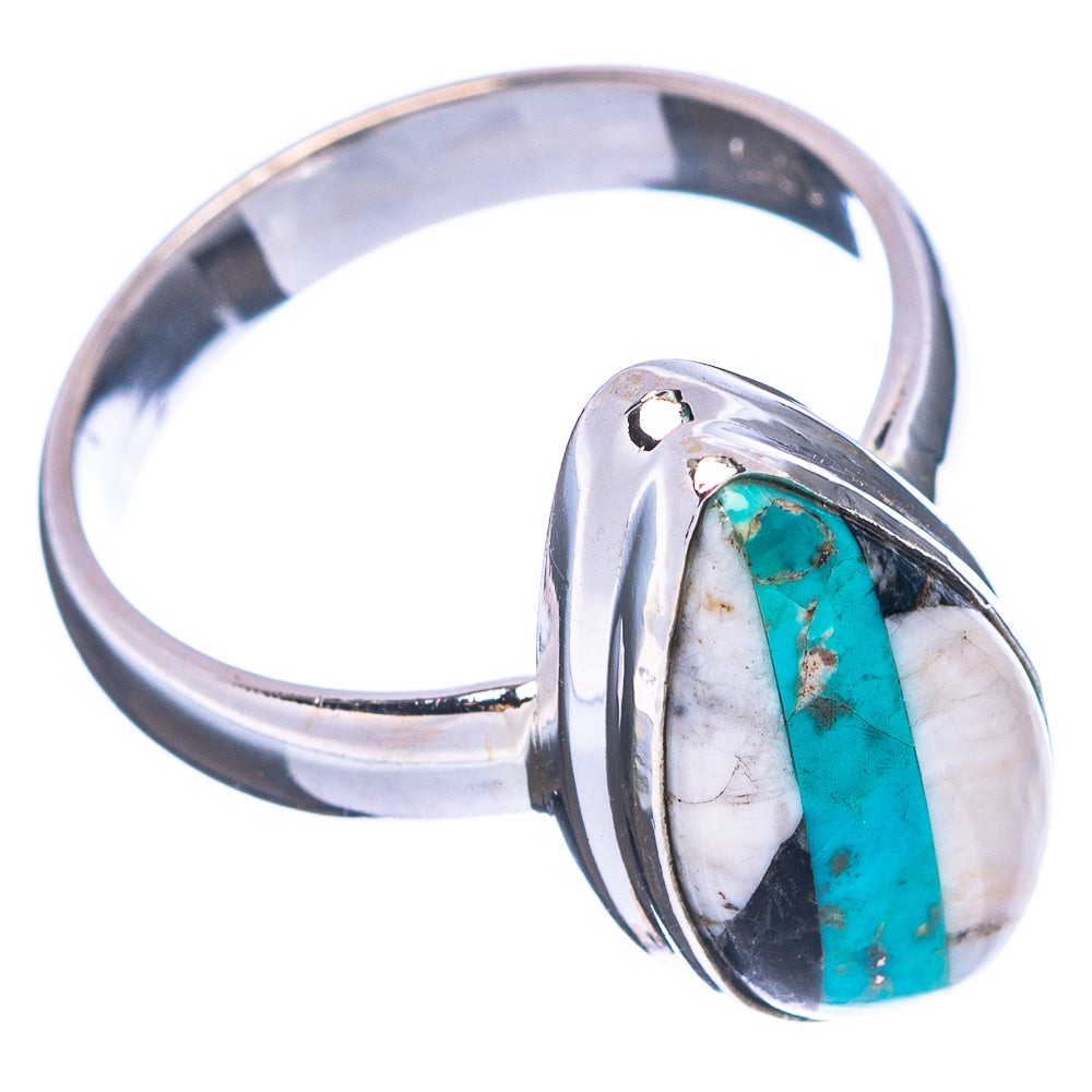 White Buffalo With Kingma Turquoise  Ring Size 6.75 (.925 Sterling Silver)