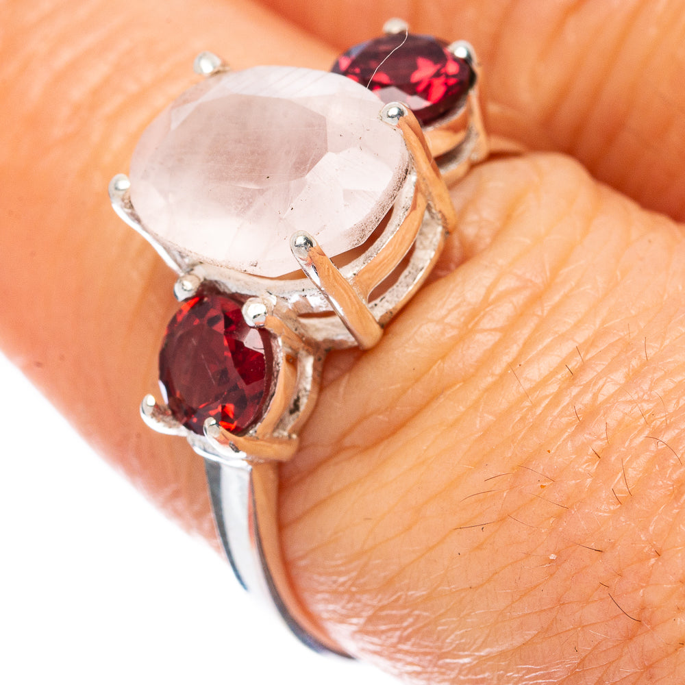 Rose Quartz, Garnet Ring Size 8 (925 Sterling Silver) R3023