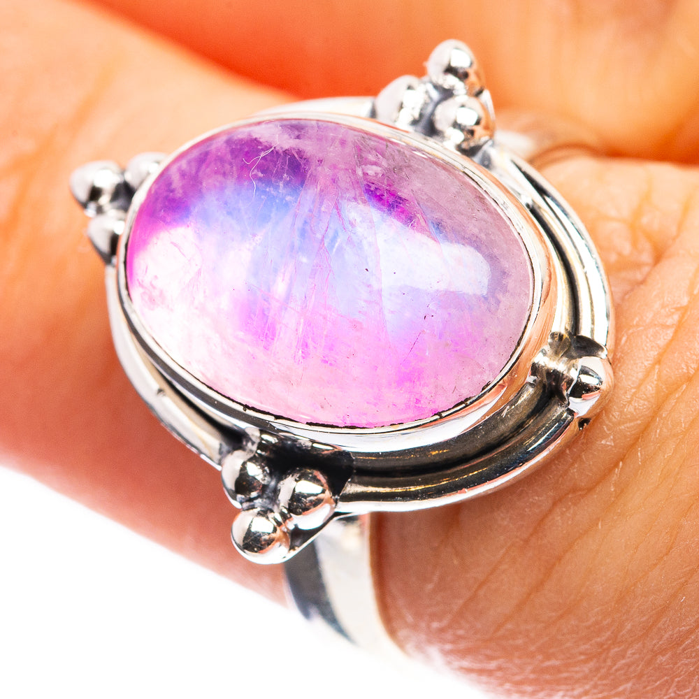 Pink Moonstone Ring Size 6.5 (925 Sterling Silver) R142932
