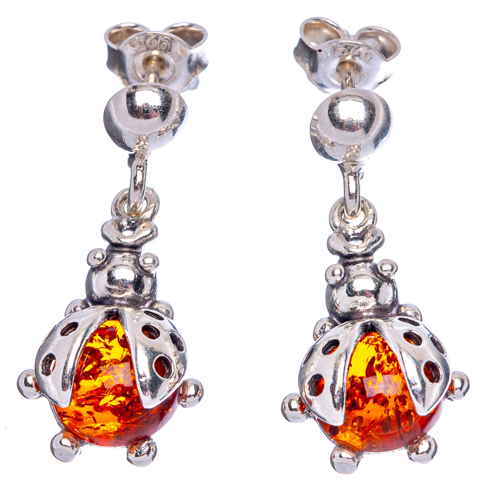 Baltic Amber Ladybug Earrings 7/8" (.925 Sterling Silver)