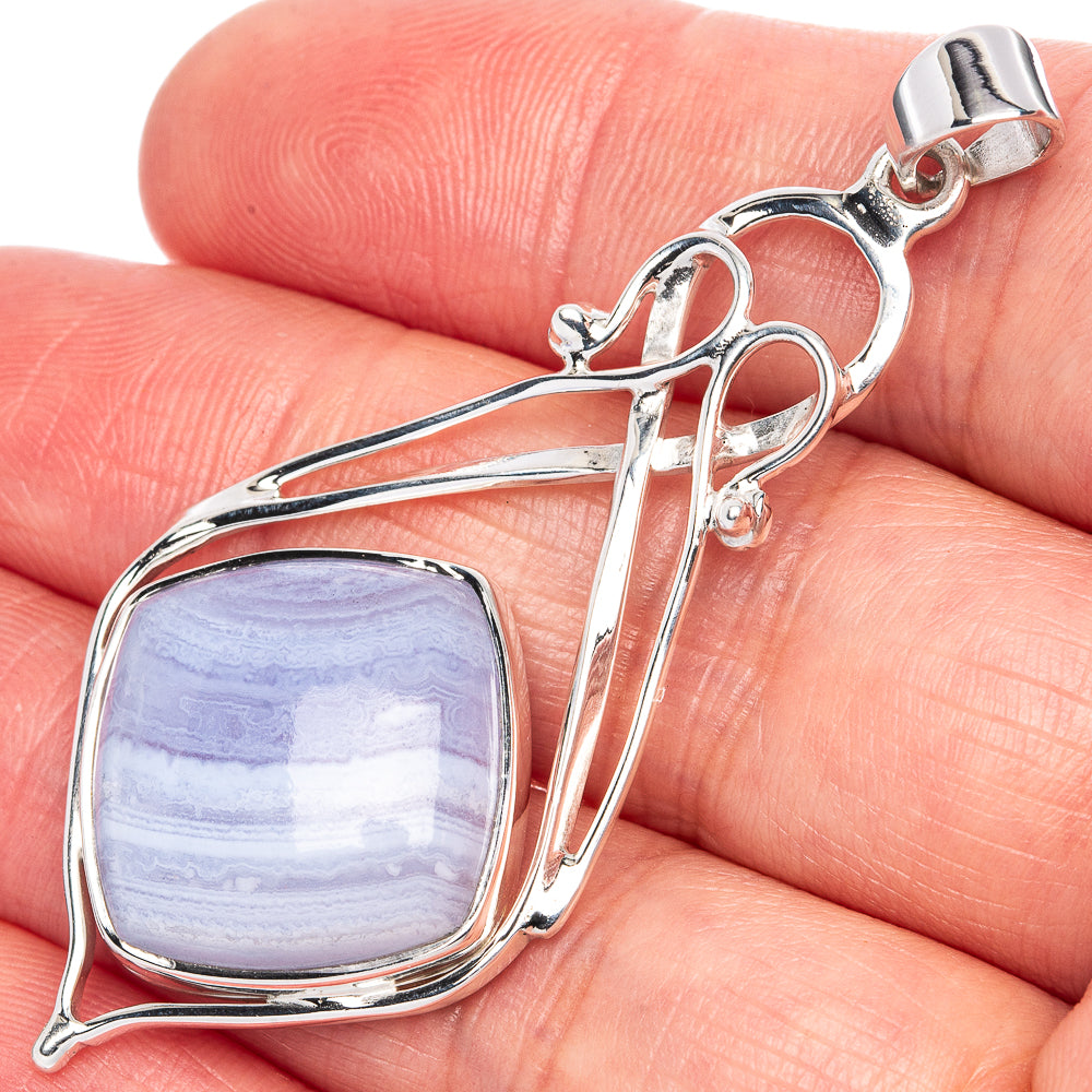 Premium Blue Lace Agate Pendant 2 1/4" (925 Sterling Silver) P41861