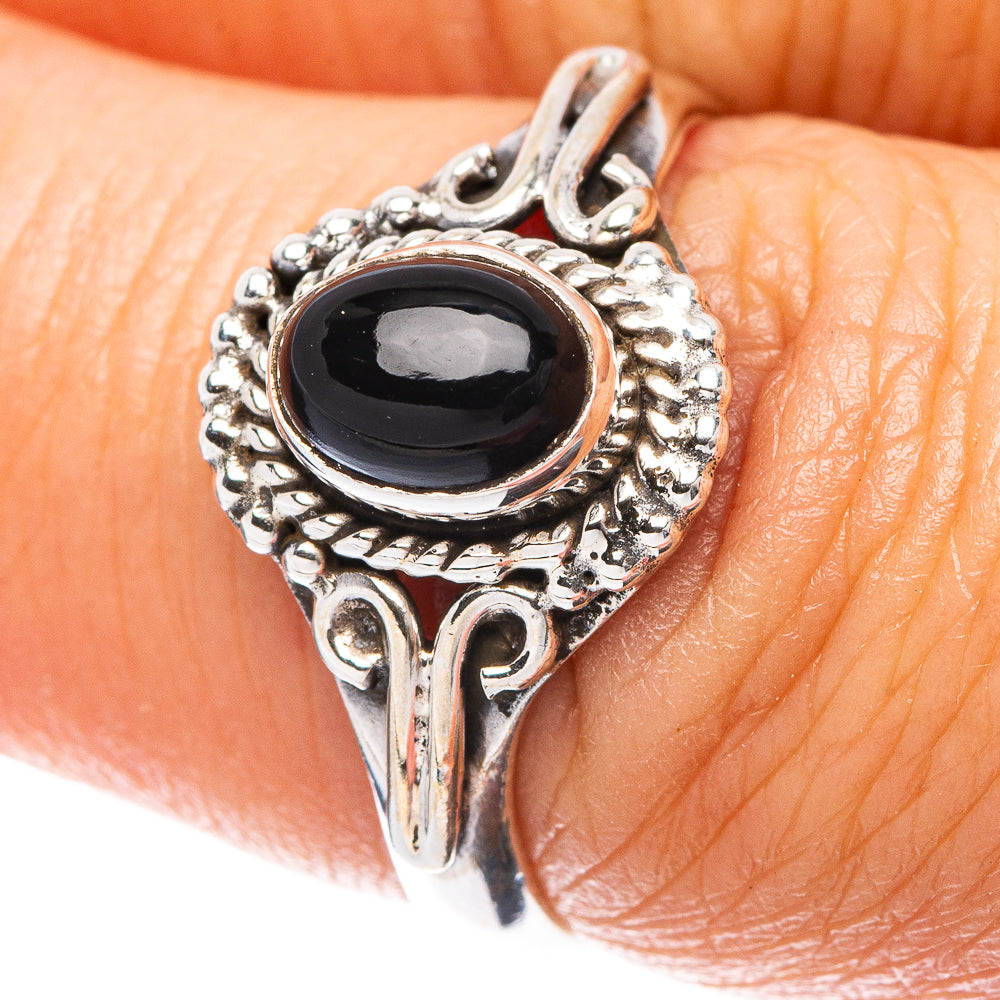 Black Onyx Dainty Ring Size 7 (925 Sterling Silver) R5935