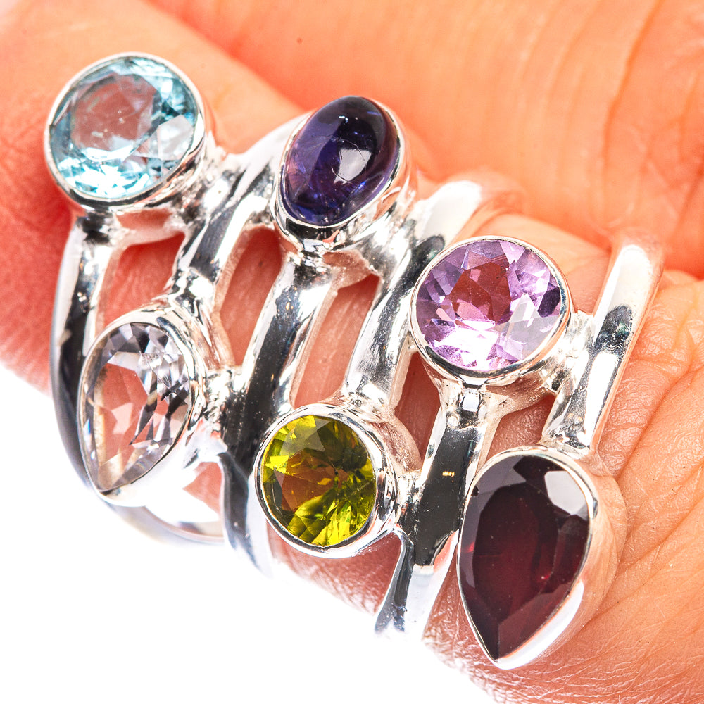 Large Garnet, Blue Topaz, Peridot, Amethyst, Tanzanite 925 Sterling Silver Ring Size 6
