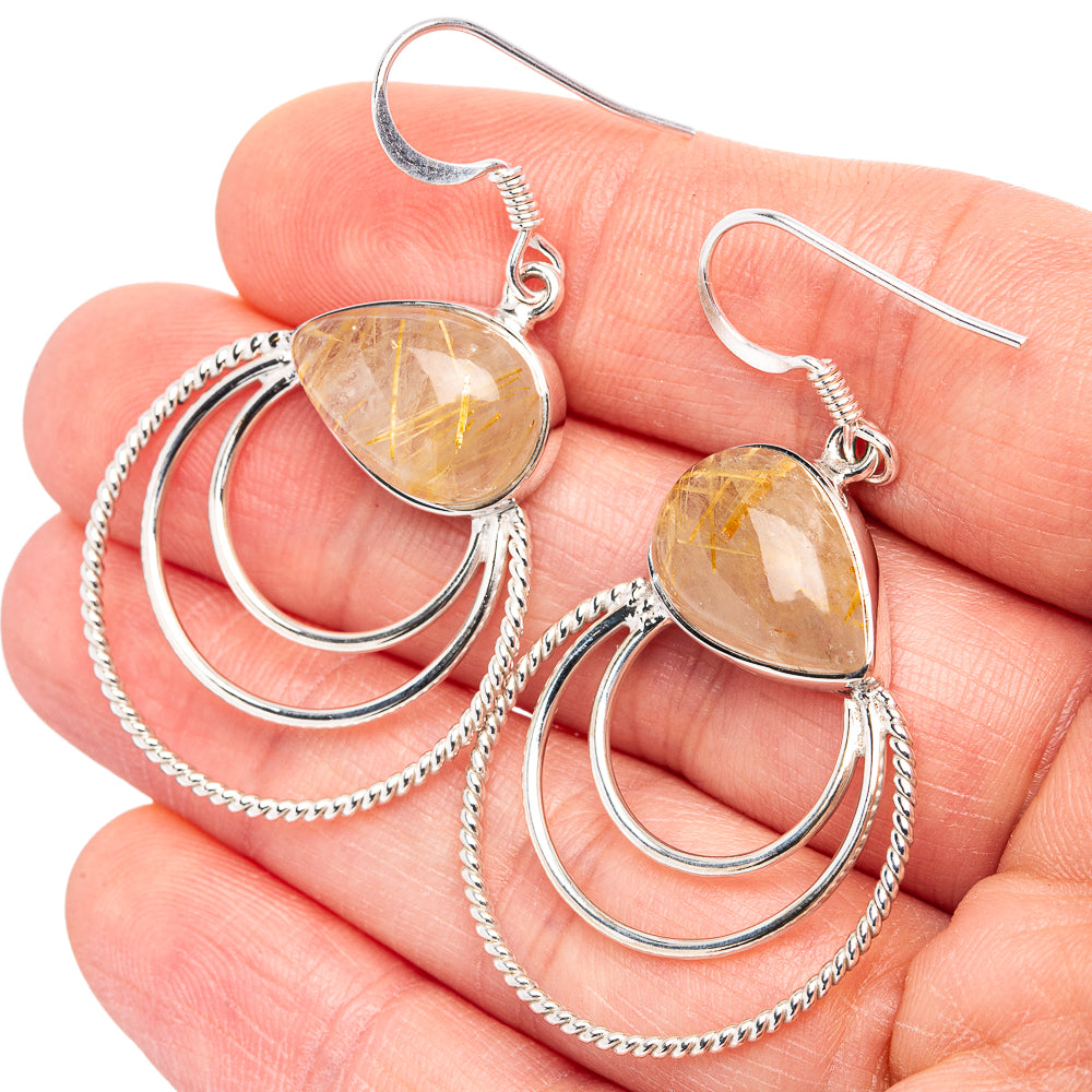 Premium Rutilated Quartz Earrings 1 7/8" (.925 Sterling Silver)