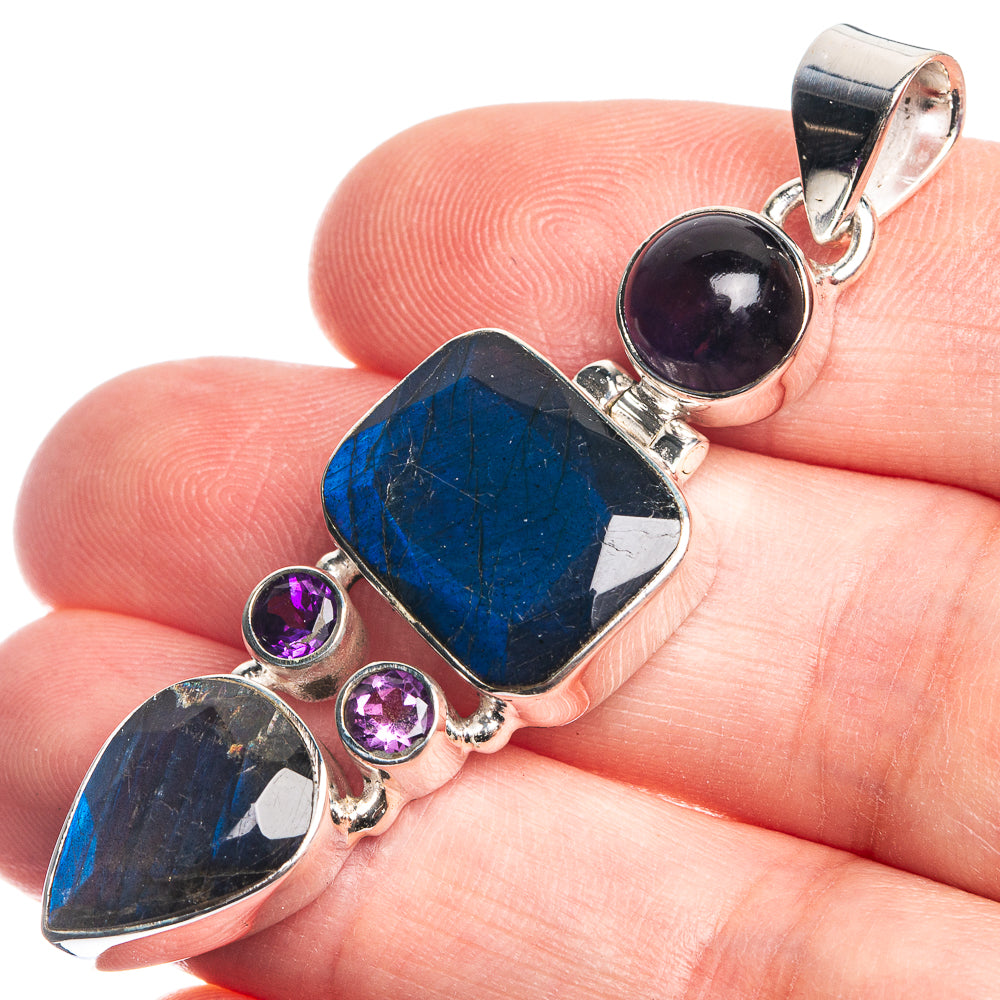 Labradorite, Amethyst 925 Sterling Silver Pendant 2 1/8"