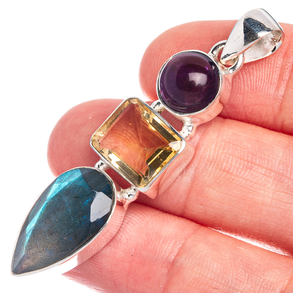 Labradorite, Citrine, Amethyst Pendant 2 1/8" (925 Sterling Silver) P39788