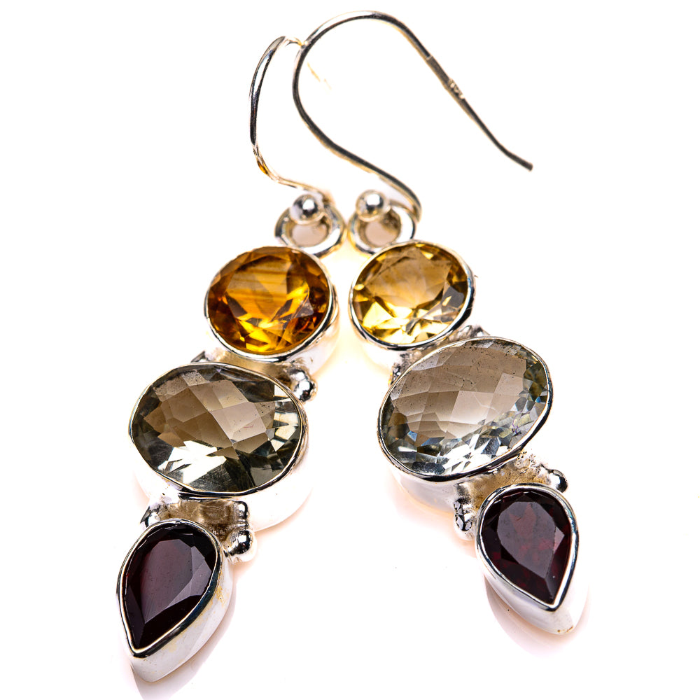 White Quartz, Citrine, Garnet Earrings 1 5/8" (925 Sterling Silver) EARR432157