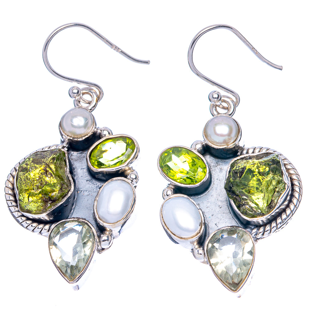 Premium Peridot, White Quartz, Cultured Pearl Earrings 1 3/4" (925 Sterling Silver) E1684