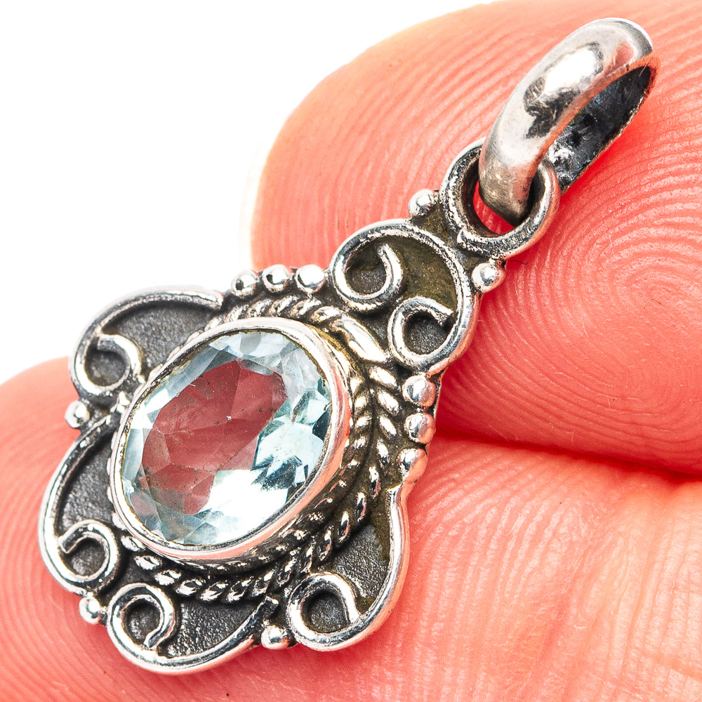 Dainty Blue Topaz Pendant 1 1/8" (.925 Sterling Silver)