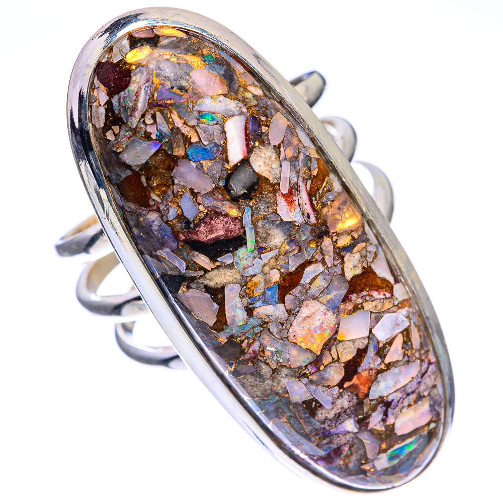 Huge Copper Composite Rainbow Moonstone Ring Size 9.75 (925 Sterling Silver) RING143463