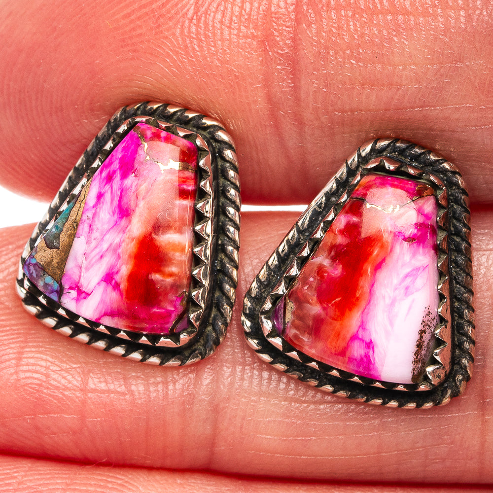 Pink Dahlia Mohave Turquoise Earrings 1/2" (.925 Sterling Silver)