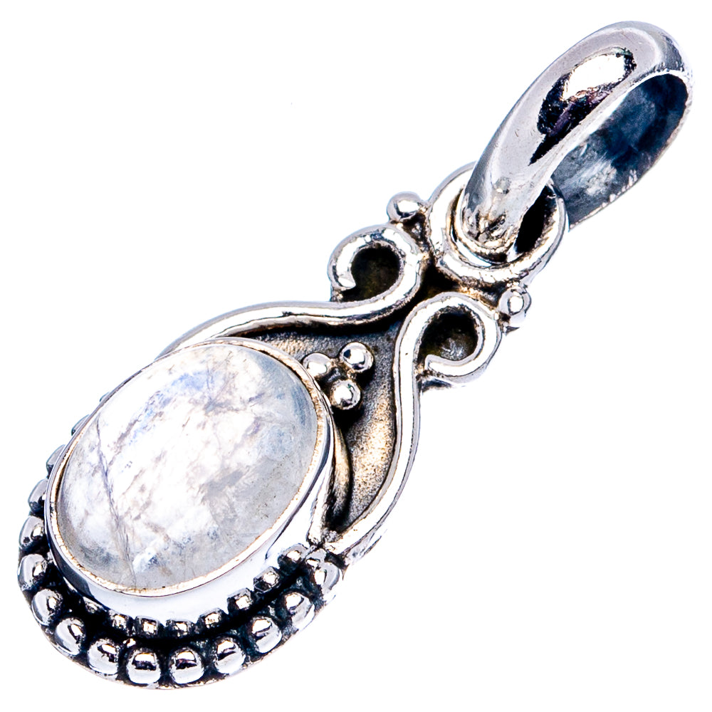Rainbow Moonstone Dainty Pendant 7/8" (.925 Sterling Silver)