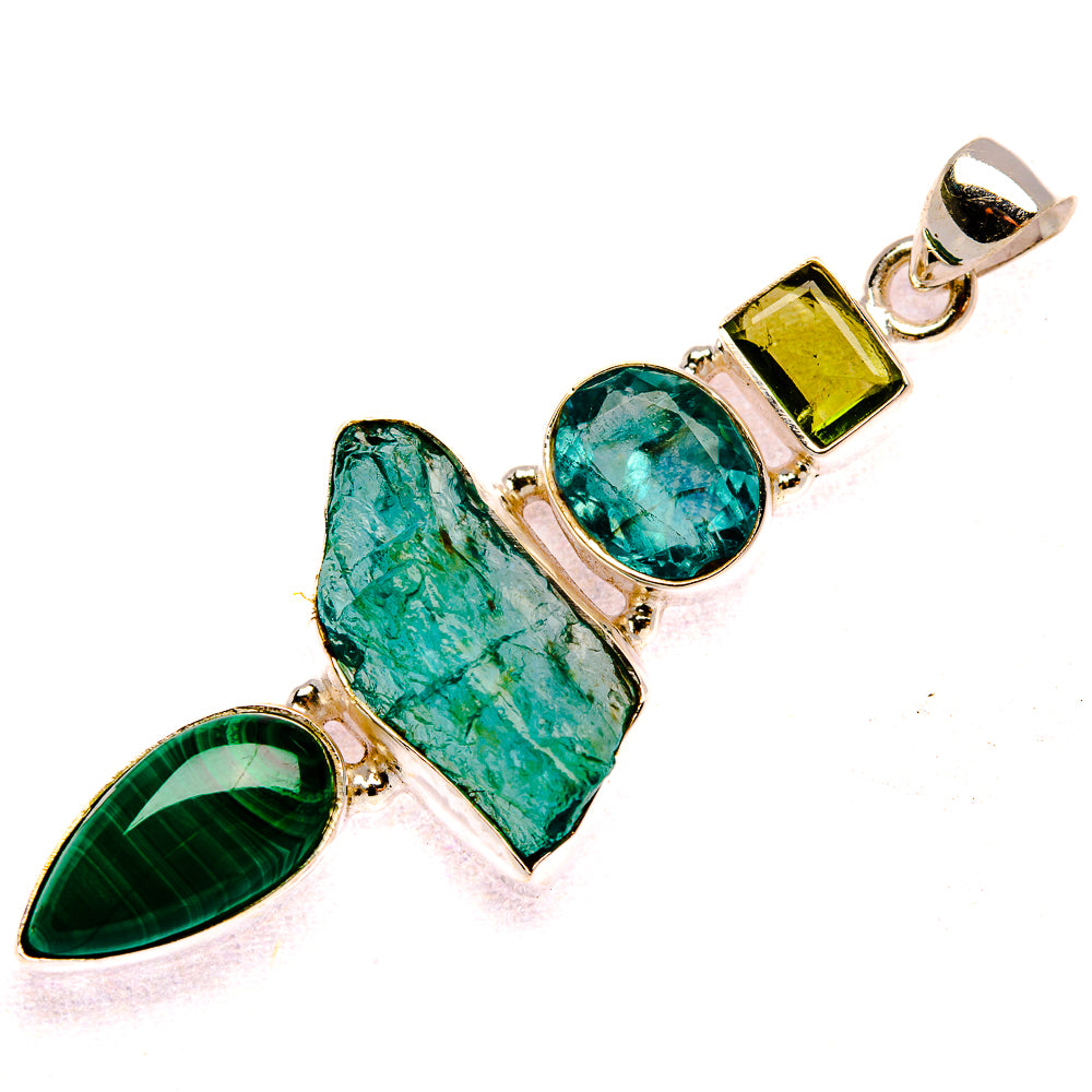 Blue Fluorite, Malachite, Peridot Pendant 2 1/4" (925 Sterling Silver) PD37945