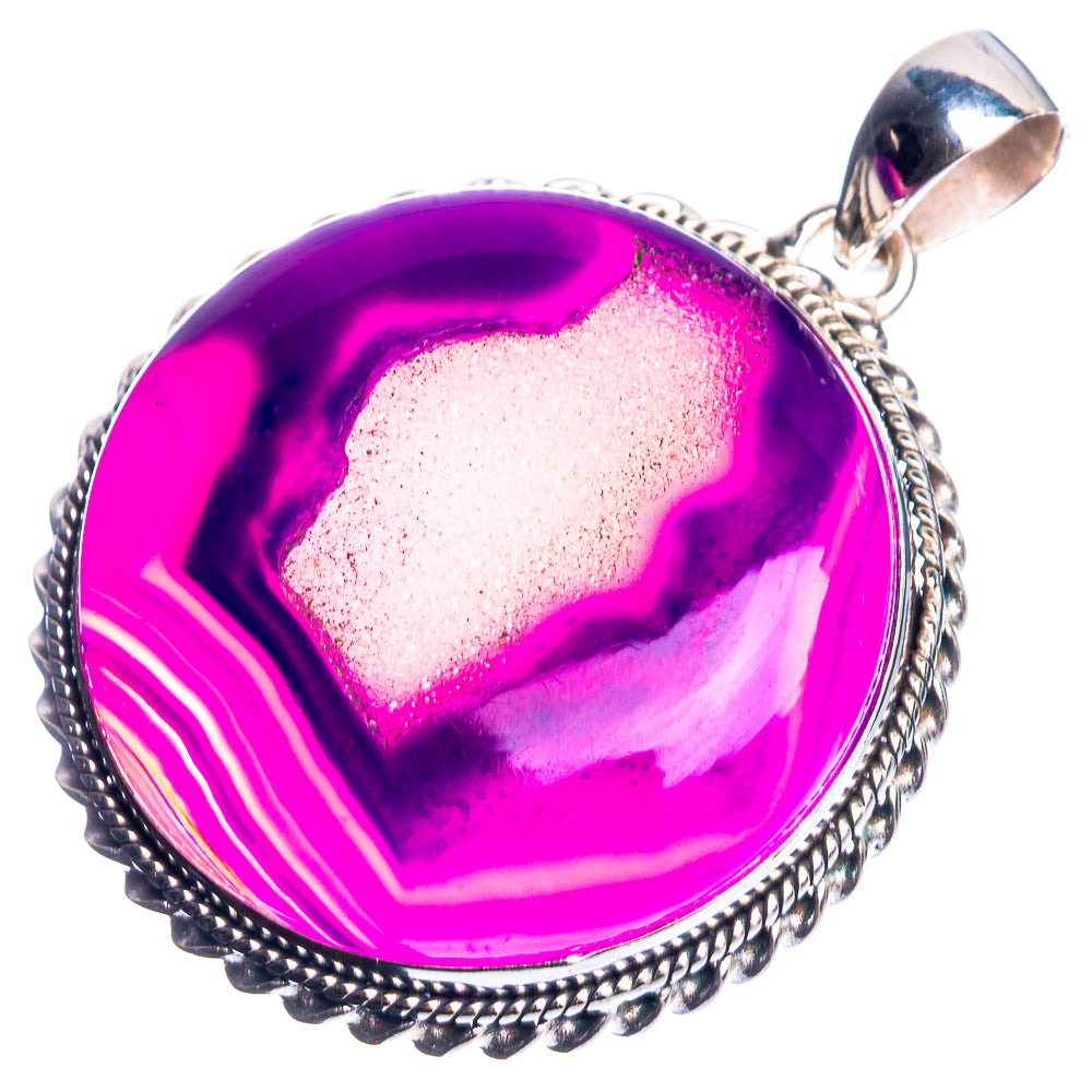 Large Purple Druzy 925 Sterling Silver Pendant 2"