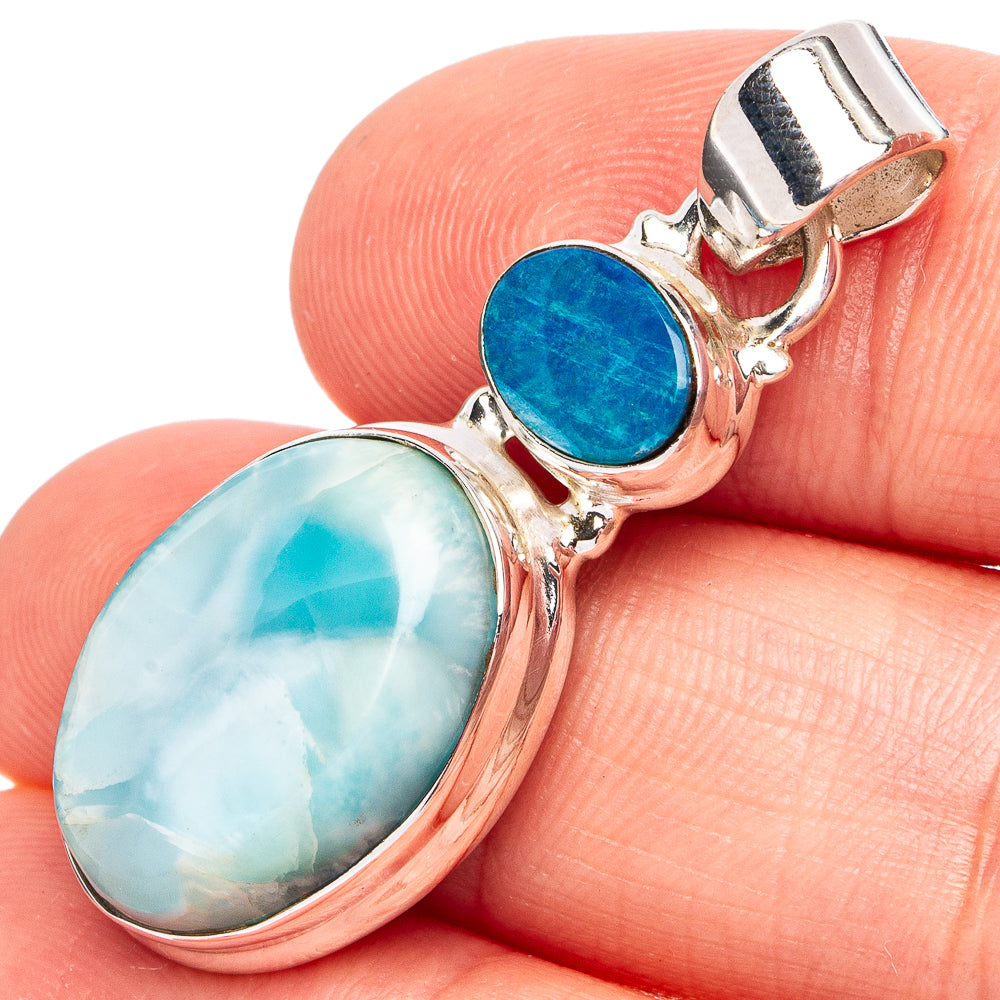 Rare Larimar Pendant 1 1/2" (.925 Sterling Silver)