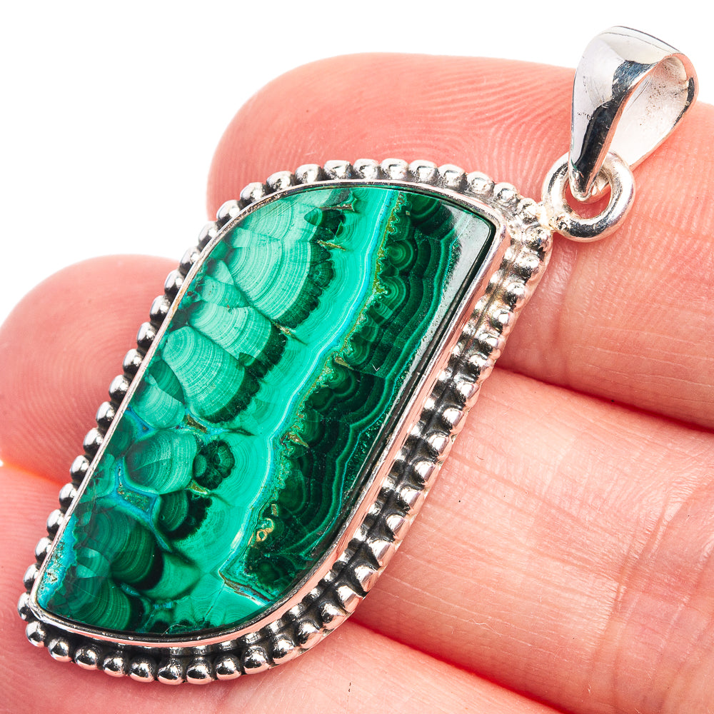 Malachite 925 Sterling Silver Pendant 1 3/4"