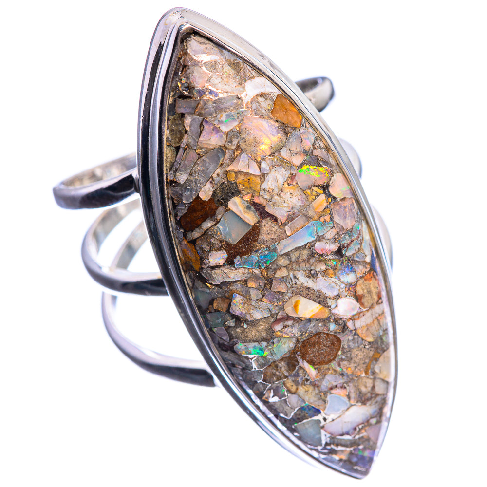 Large Brecciated Ethiopian Opal 925 Sterling Silver Ring Size 9.5
