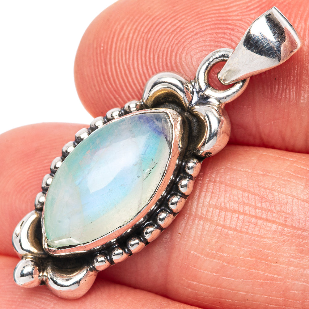 Green Moonstone Pendant 1 1/4" (925 Sterling Silver) P42485
