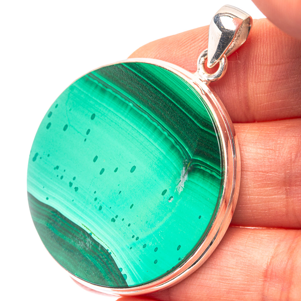 Malachite Coin 925 Sterling Silver Pendant 1 7/8" (925 Sterling Silver) PD38646