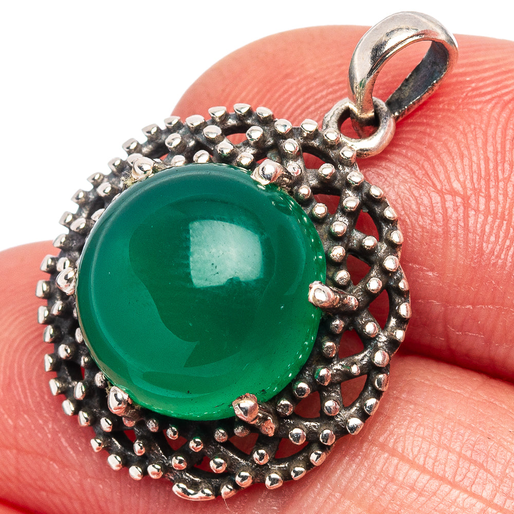 Green Onyx Pendant 1" (.925 Sterling Silver)