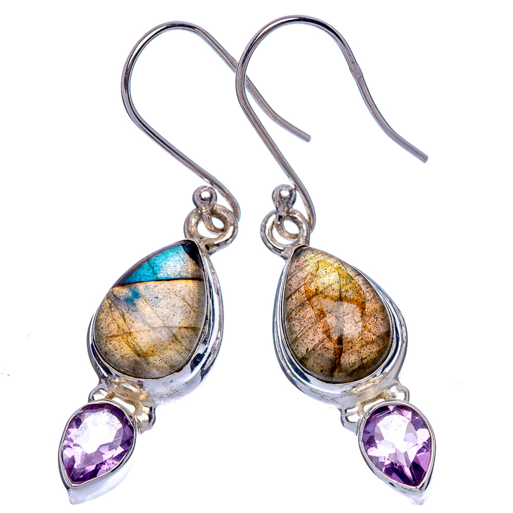 Labradorite, Amethyst Earrings 1 5/8" (925 Sterling Silver) E433387
