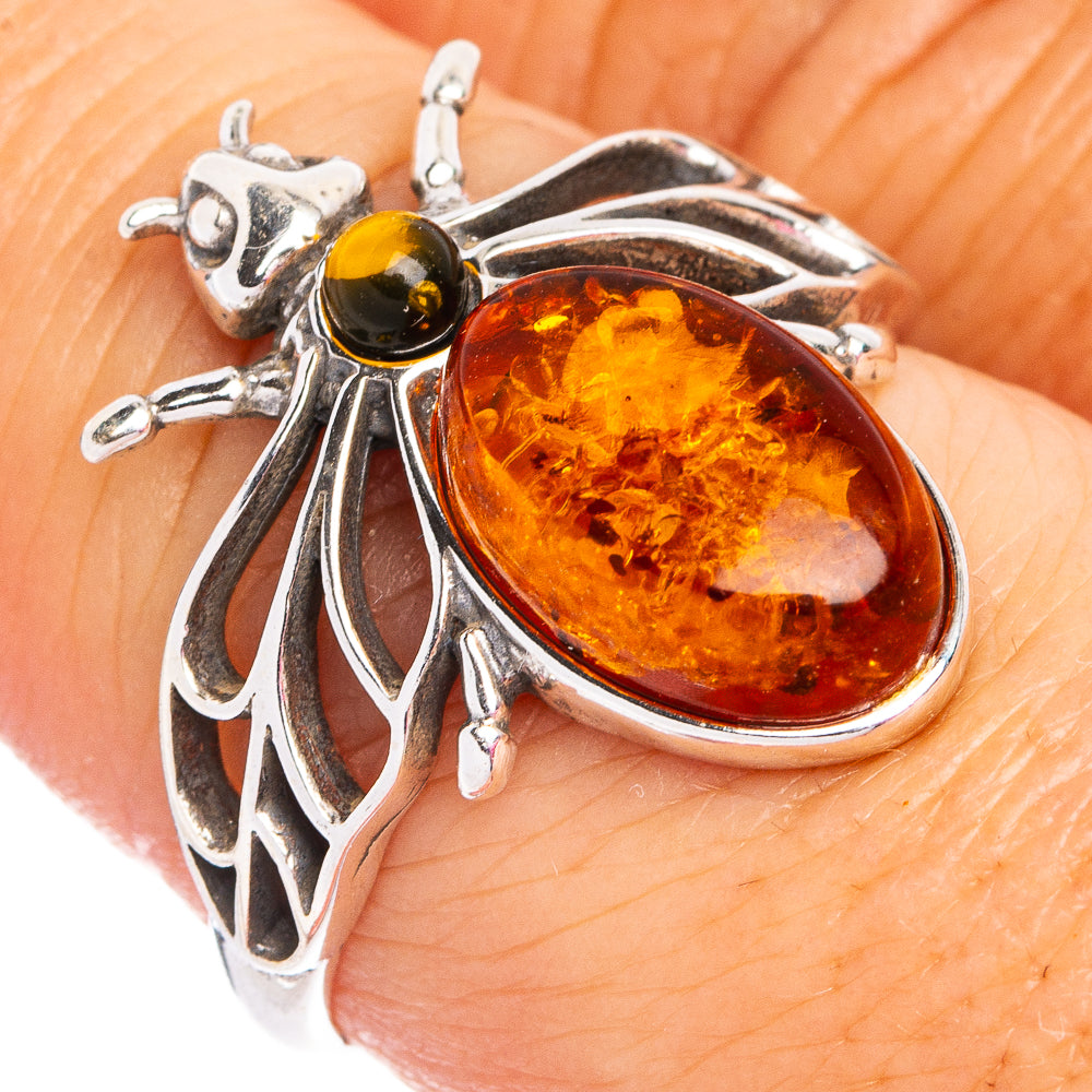 Baltic Amber Honey Bee Ring Size 7.75 (.925 Sterling Silver)