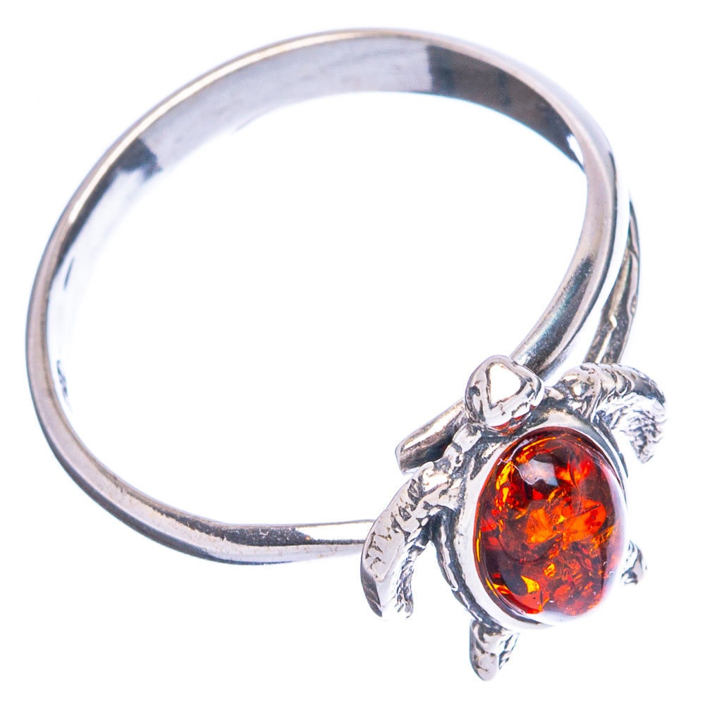 Baltic Amber Sea Turtle Ring Size 6 Adjustable (.925 Sterling Silver)