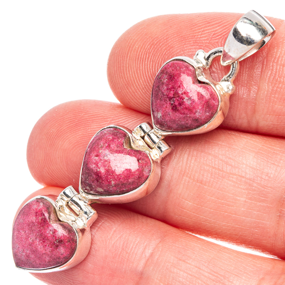 Thulite, Garnet Heart Pendant 1 7/8" (925 Sterling Silver) P40137
