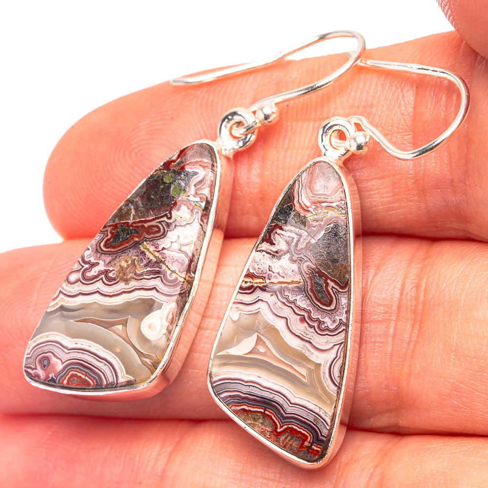 Crazy Lace Agate 925 Sterling Silver Earrings 1 5/8" (925 Sterling Silver) EARR432231