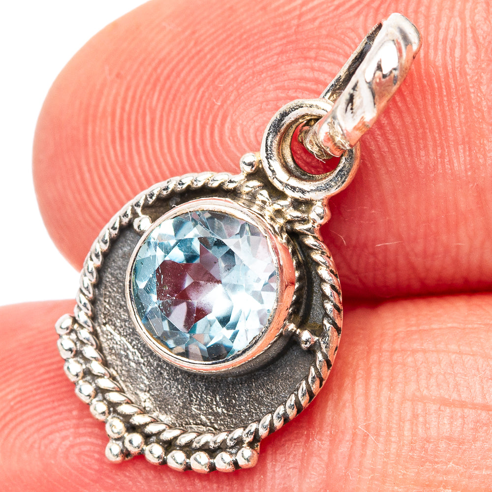 Dainty Blue Topaz Pendant 7/8" (.925 Sterling Silver)
