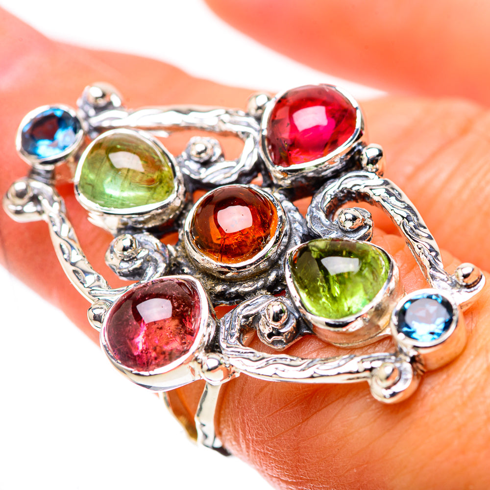 Signature Natural Tourmaline, Blue Topaz Ring Size 6.25 (925 Sterling Silver) RING138276