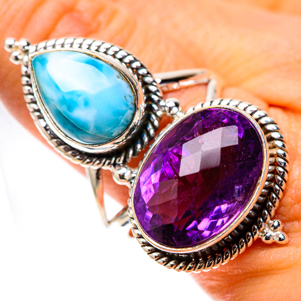 Large Faceted Amethyst, Larimar 925 Sterling Silver Ring Size 10.75 (925 Sterling Silver) RING139517