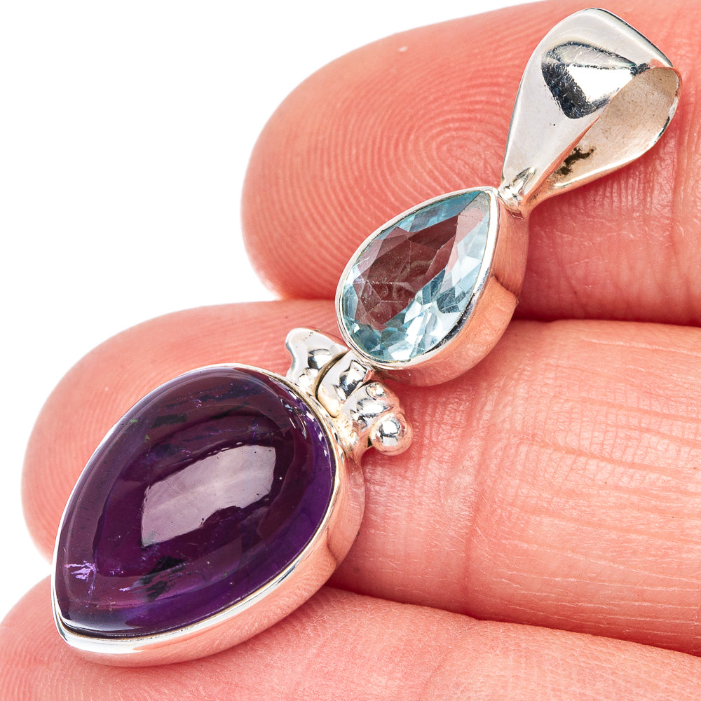 Amethyst, Blue Topaz Pendant 1 1/2" (925 Sterling Silver) P41002