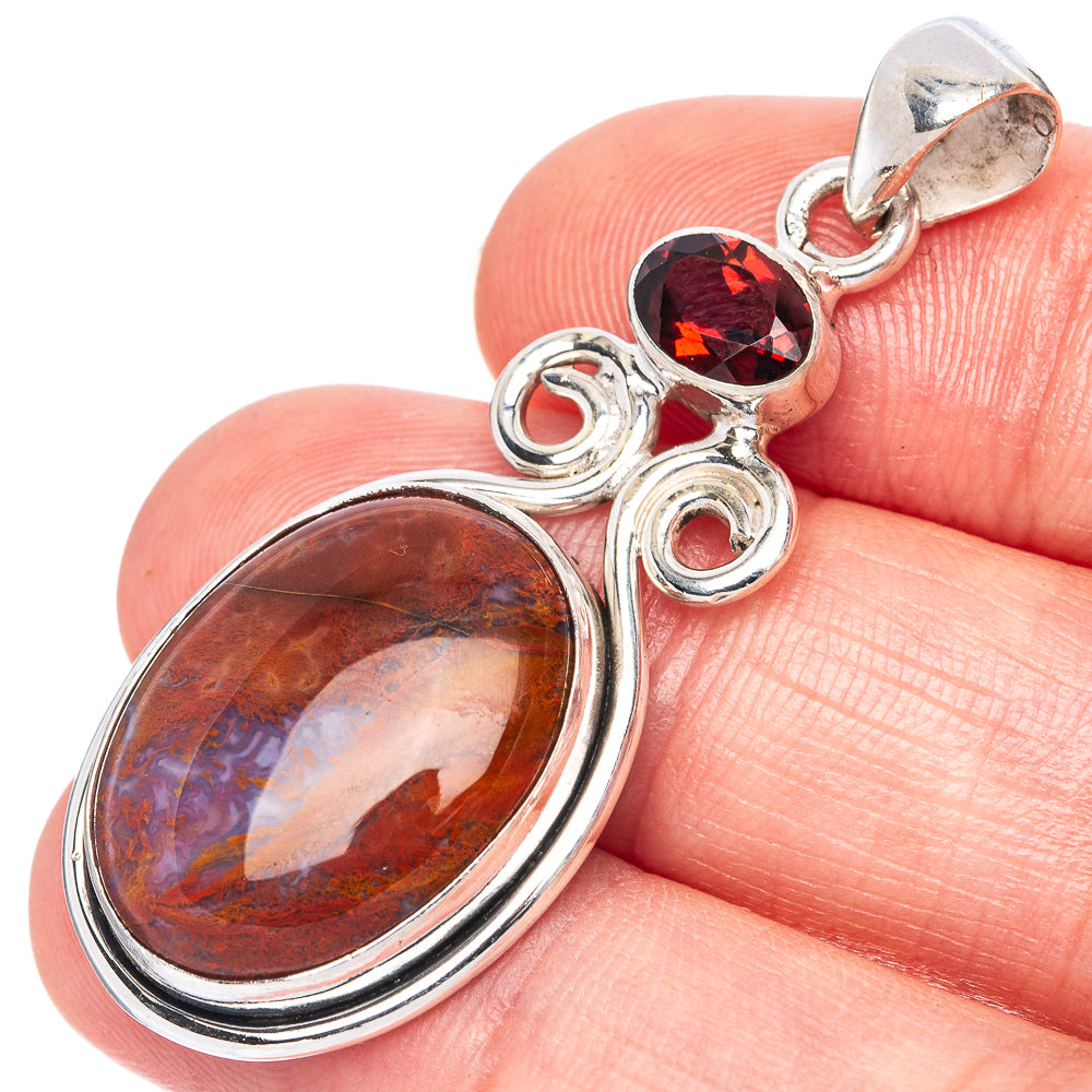 Montana Agate, Garnet Pendant 1 7/8" (925 Sterling Silver) P41412