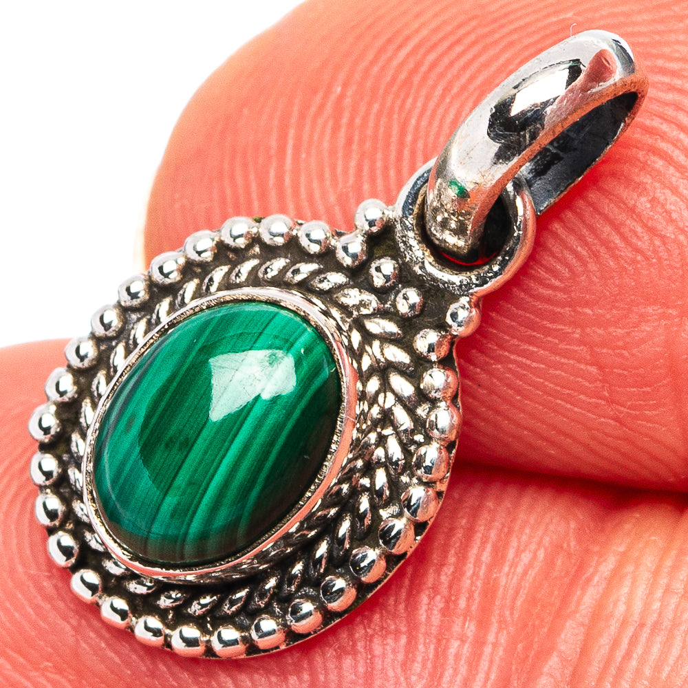Malachite Dainty Pendant 7/8" (.925 Sterling Silver)