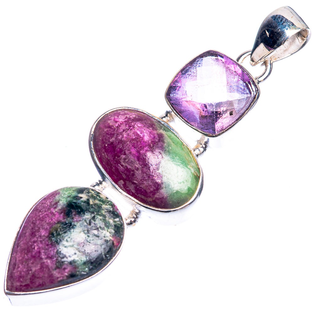 Ruby Zoisite, Amethyst 925 Sterling Silver Pendant 2 1/4"