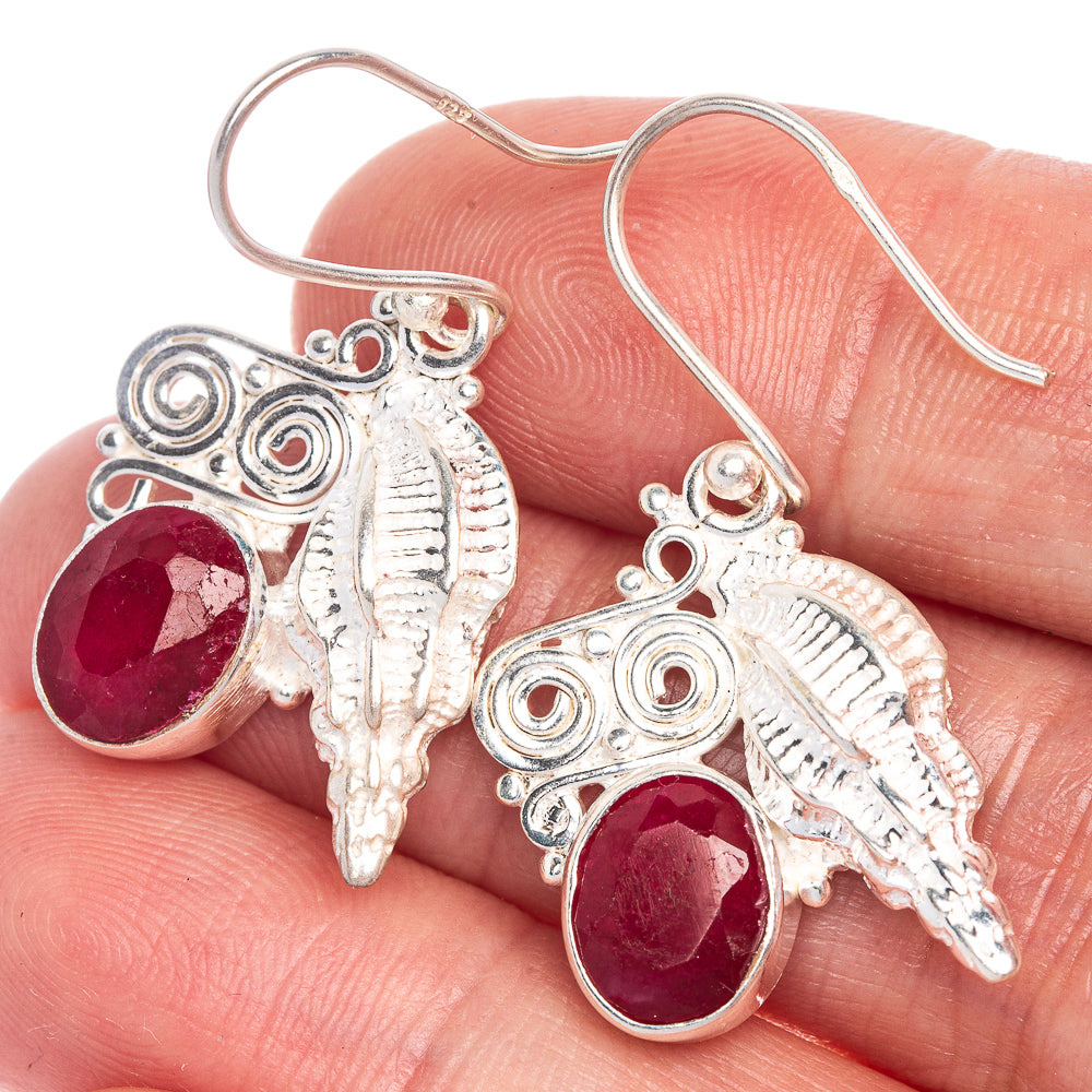 Glass Filled Ruby Shell Earrings 1 3/8" (925 Sterling Silver) E1061