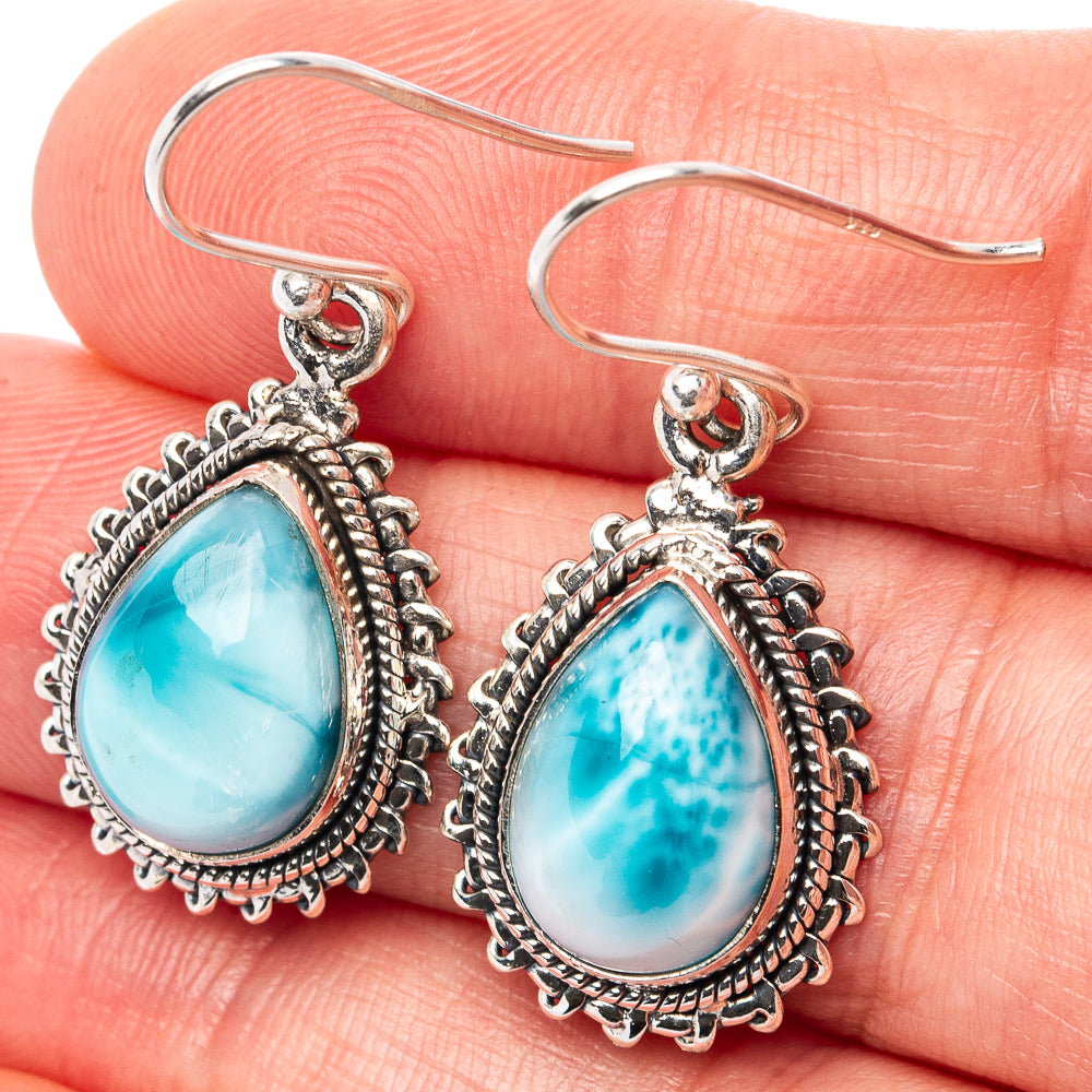 Rare Larimar Earrings 1 3/8" (.925 Sterling Silver)