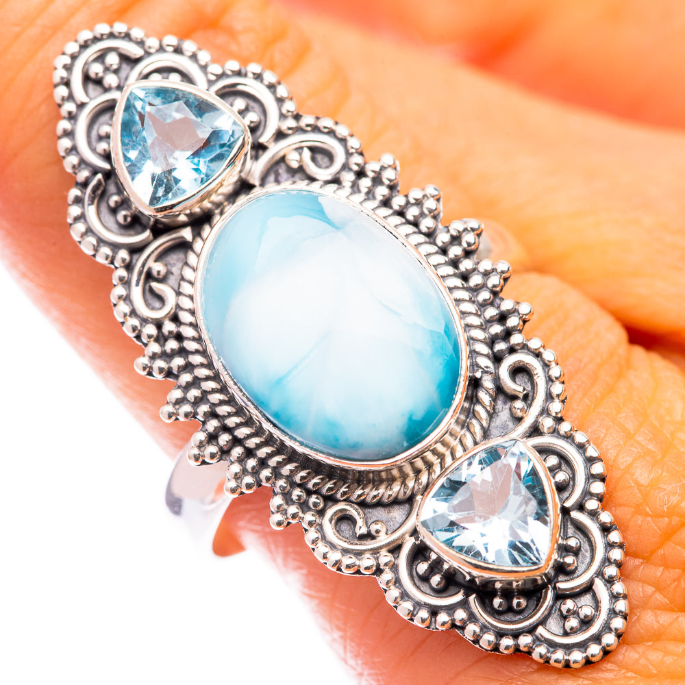Large Larimar, Blue Topaz Ring Size 9.75 (925 Sterling Silver) R141023