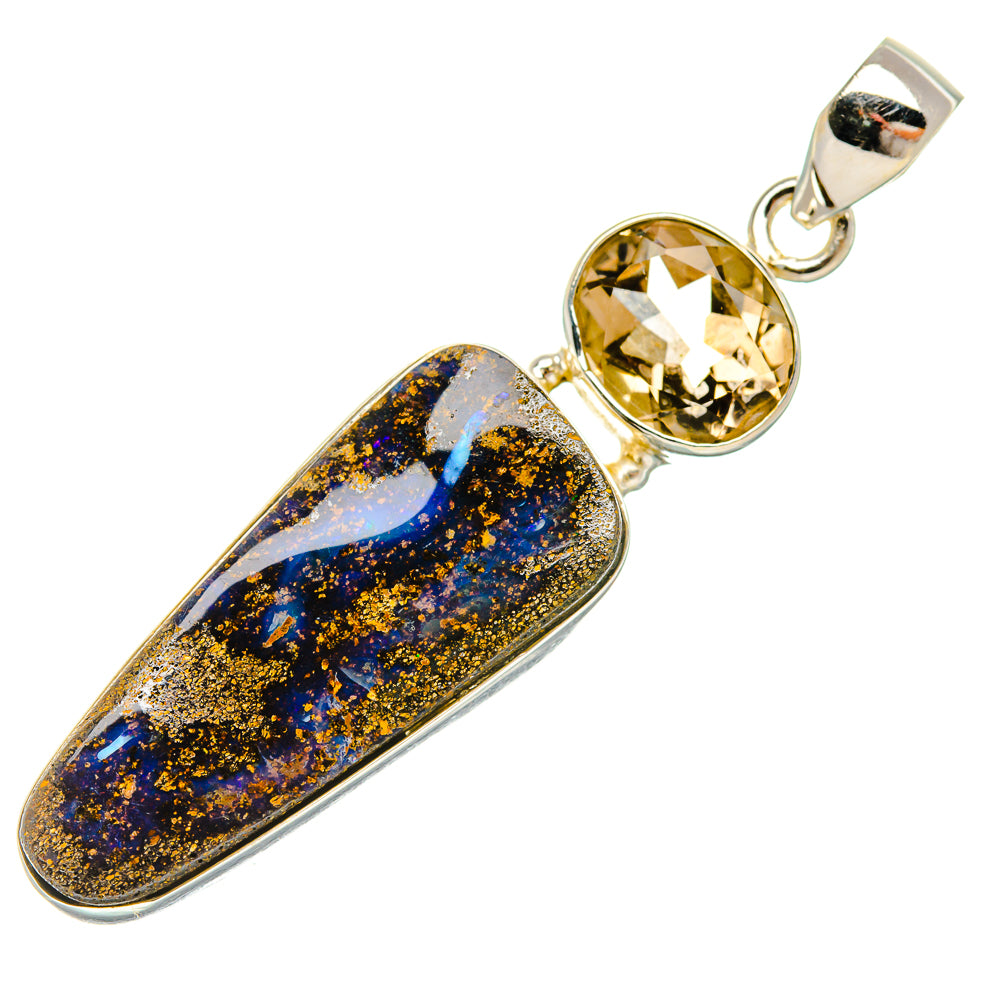Boulder Opal, Smoky Quartz Pendant 2 1/4" (925 Sterling Silver) PD38051