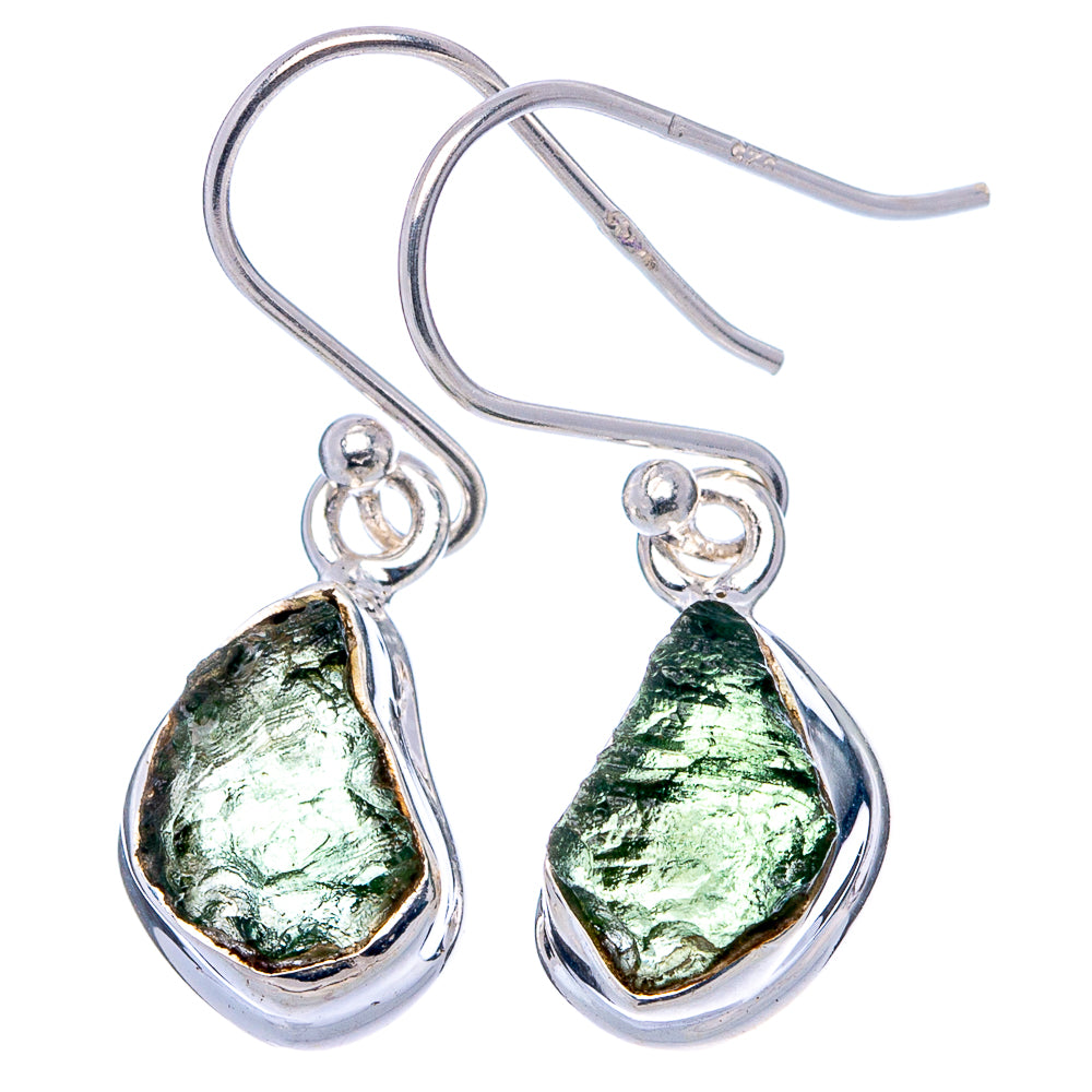 Rare Raw Moldavite Earrings 1 1/8" (.925 Sterling Silver)