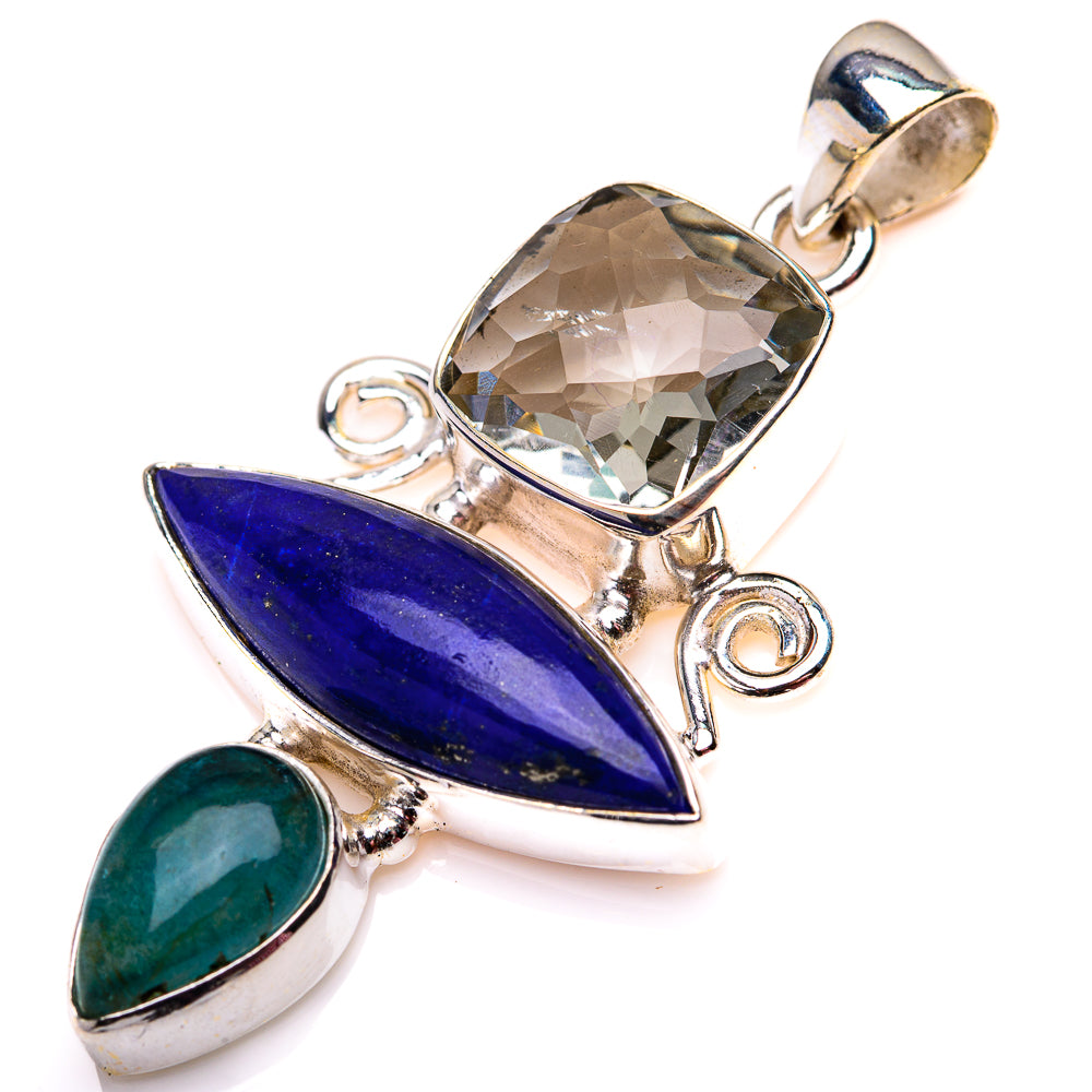 Lapis Lazuli, White Quartz, Blue Fluorite Pendant 1 7/8" (925 Sterling Silver) PD38584