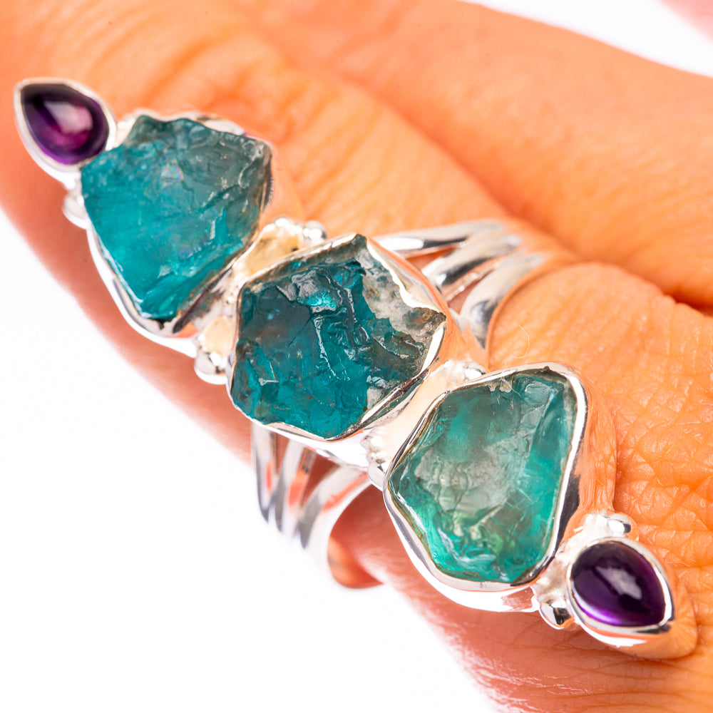 Large Raw Blue Fluorite, Amethyst 925 Sterling Silver Ring Size 10 (925 Sterling Silver) RING140409