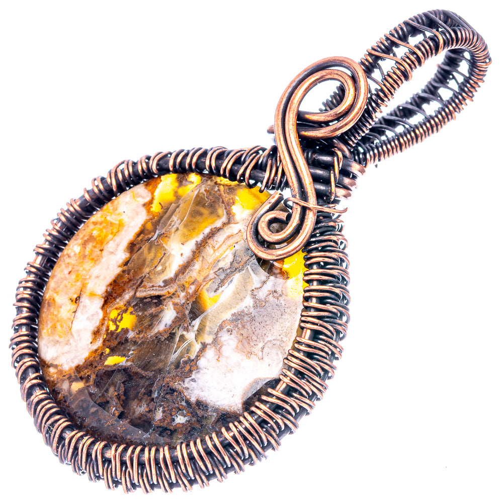Turkish Tube Agate Wire Wrap Pendant 2 3/8" (Oxidized Copper)