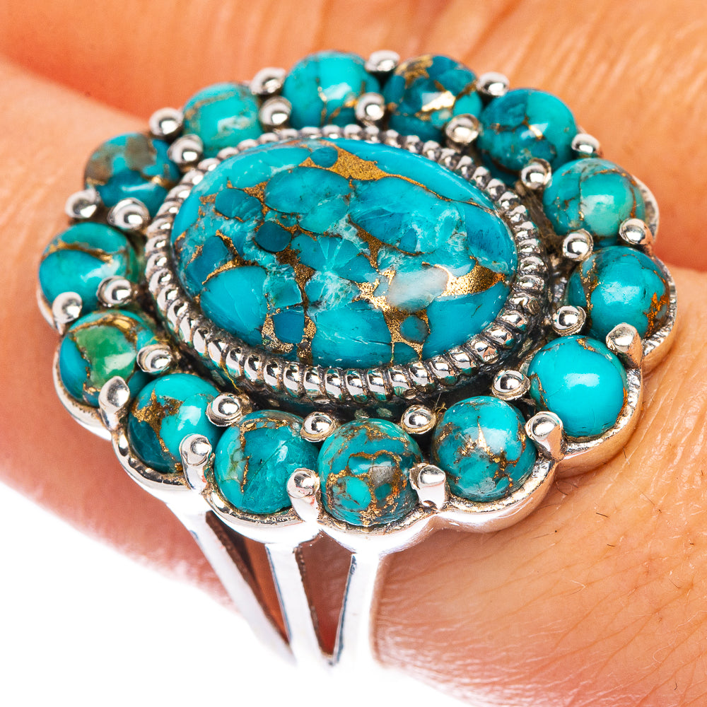Large Blue Copper Composite Turquoise Ring Size 7.75 (925 Sterling Silver) R1058
