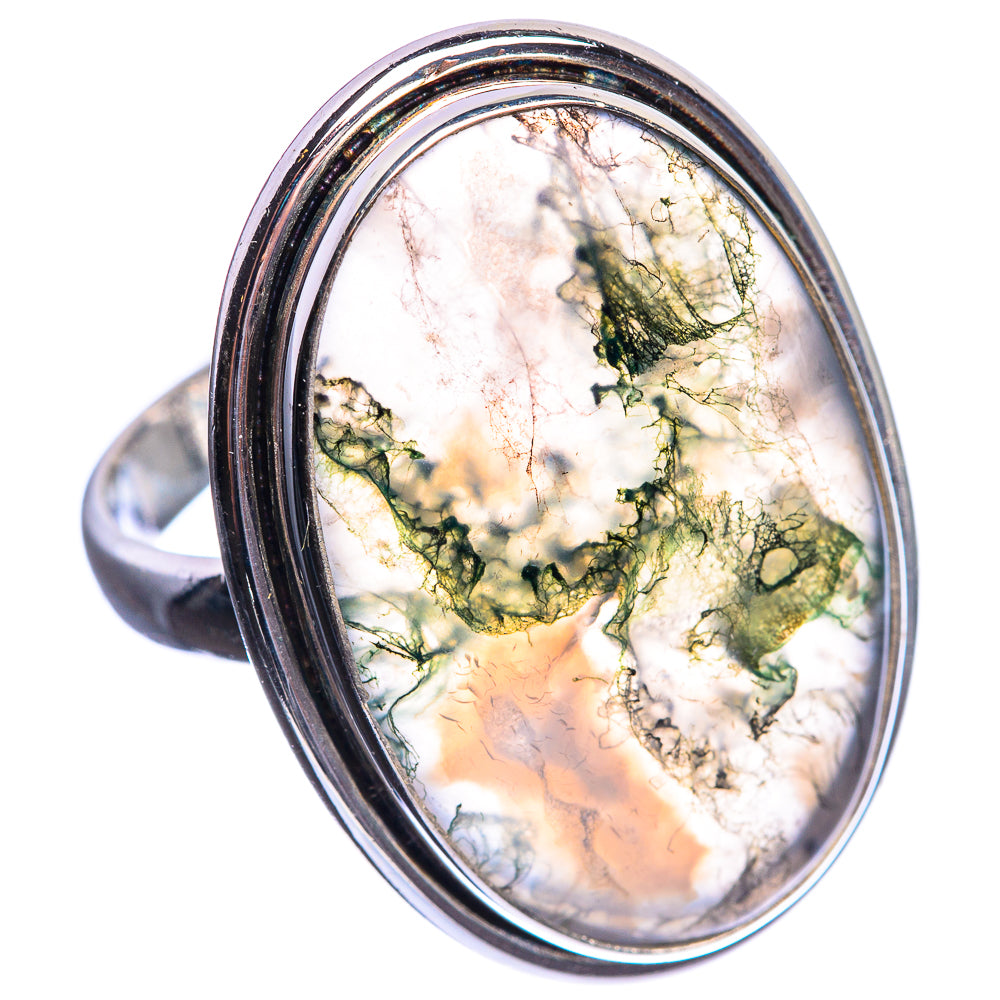 Large Green Moss Agate 925 Sterling Silver Ring Size 8.75