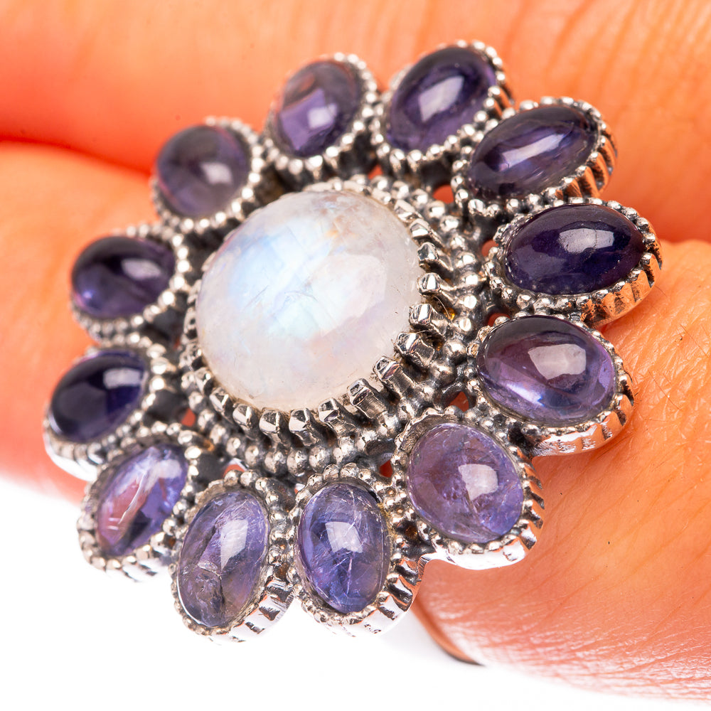 Large Rainbow Moonstone, Tanzanite 925 Sterling Silver Ring Size 7.25 (925 Sterling Silver) RING140465