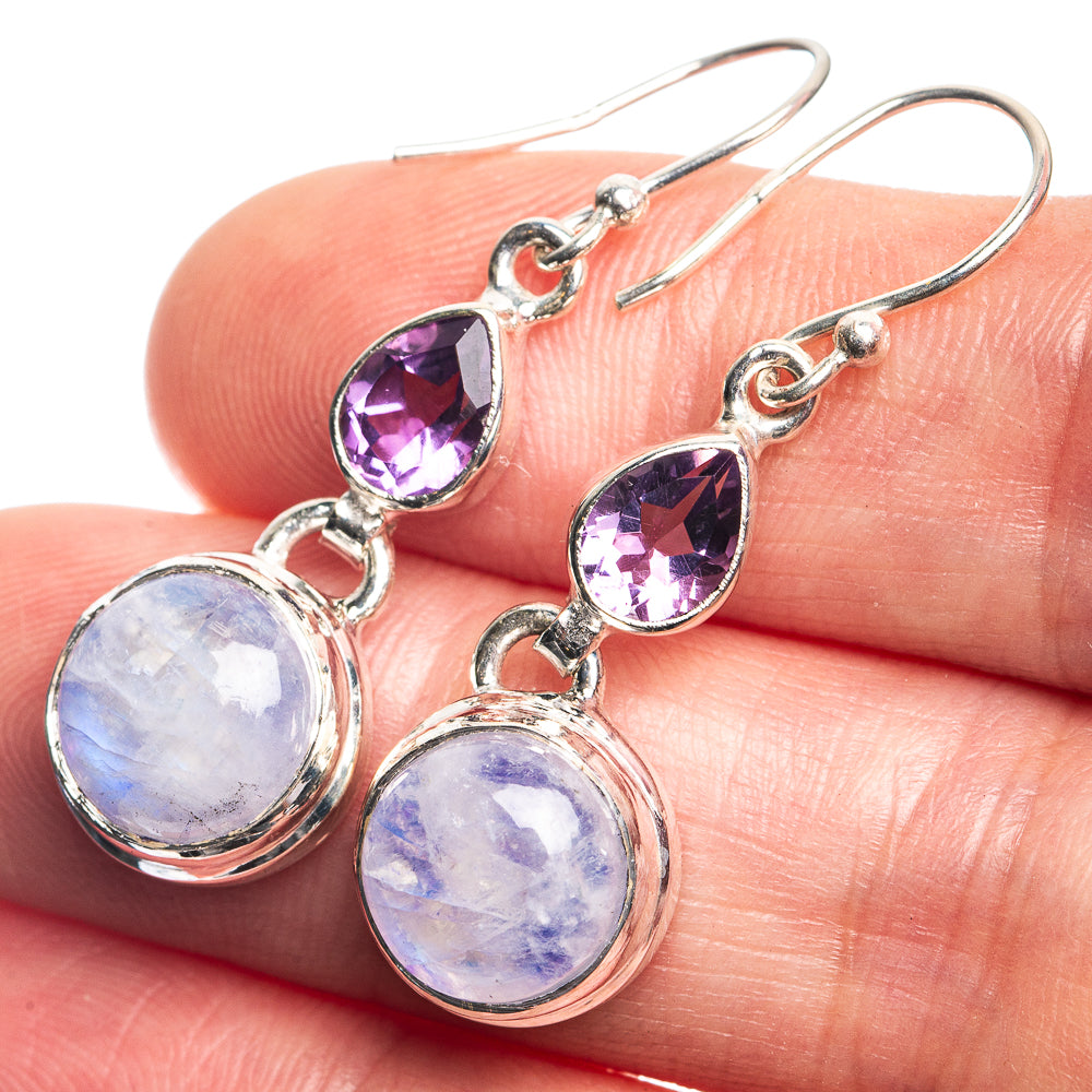 Rainbow Moonstone, Amethyst Earrings 1 1/2" (925 Sterling Silver) E432764