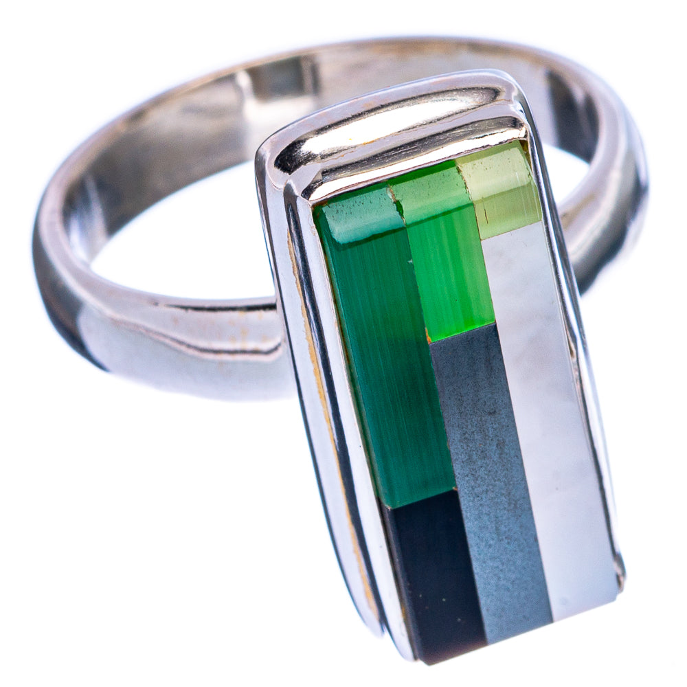 Green Onyx, Black Onyx, Rainbow Moonstone Composite Ring Size 6.25 (925 Sterling Silver) R146602